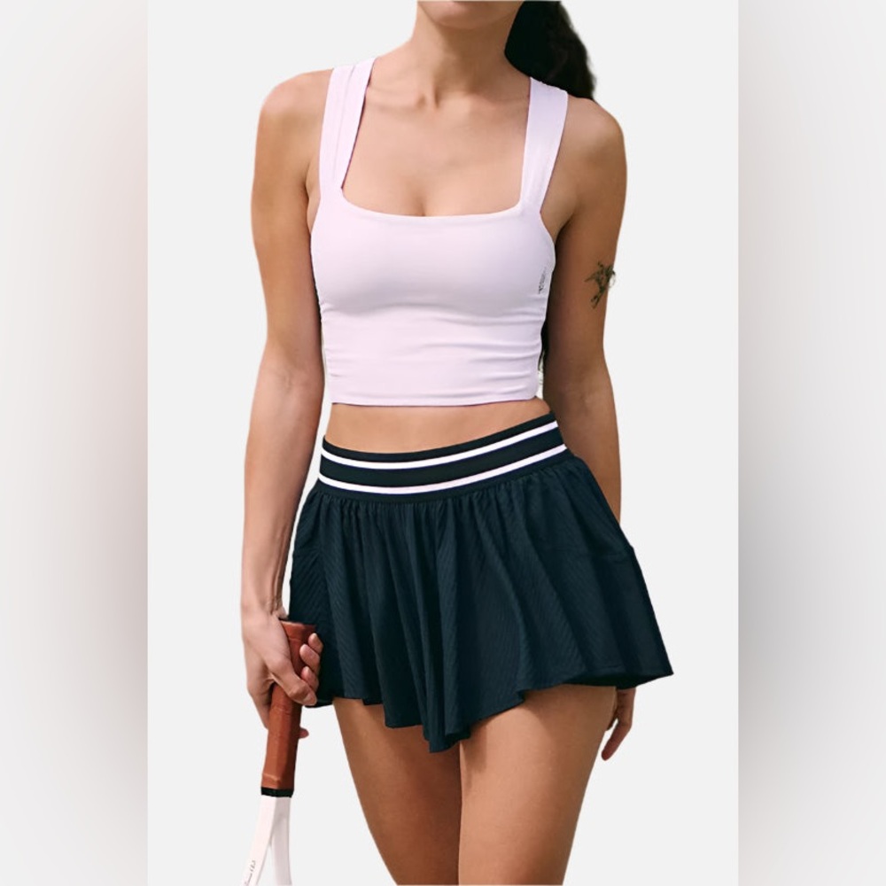 FP Movement by Free People Black Tennis Skort with White Stripe Waistband